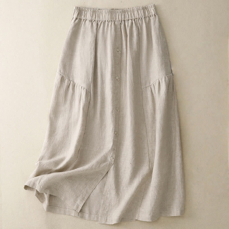 Jupe trapèze en coton avec poches et taille élastique et boutons style Buddha Stones - Lin - US12，UK/AU16，EU44 (2XL) - image 11