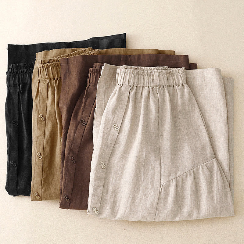 Jupe trapèze en coton avec poches et taille élastique et boutons style Buddha Stones