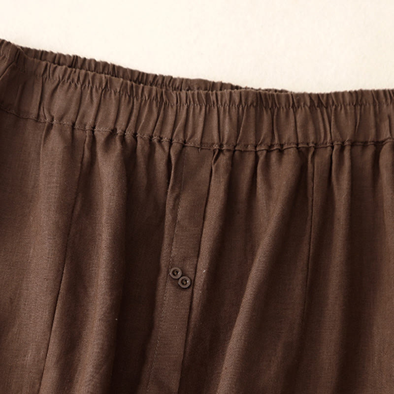 Jupe trapèze en coton avec poches et taille élastique et boutons style Buddha Stones