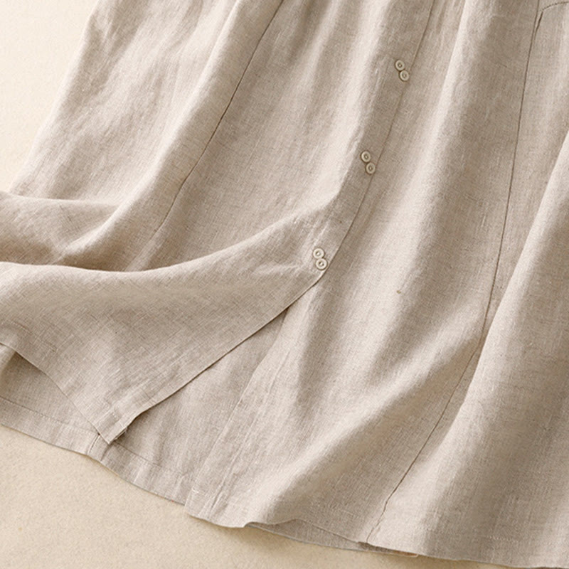 Jupe trapèze en coton avec poches et taille élastique et boutons style Buddha Stones