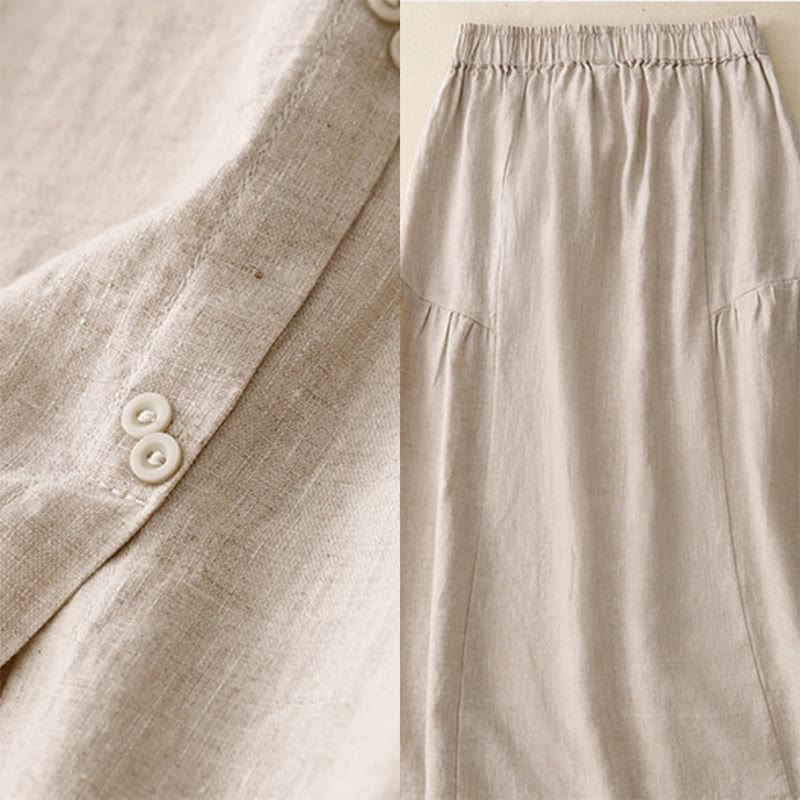 Jupe trapèze en coton avec poches et taille élastique et boutons style Buddha Stones