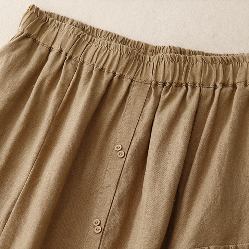Jupe trapèze en coton avec poches et taille élastique et boutons style Buddha Stones