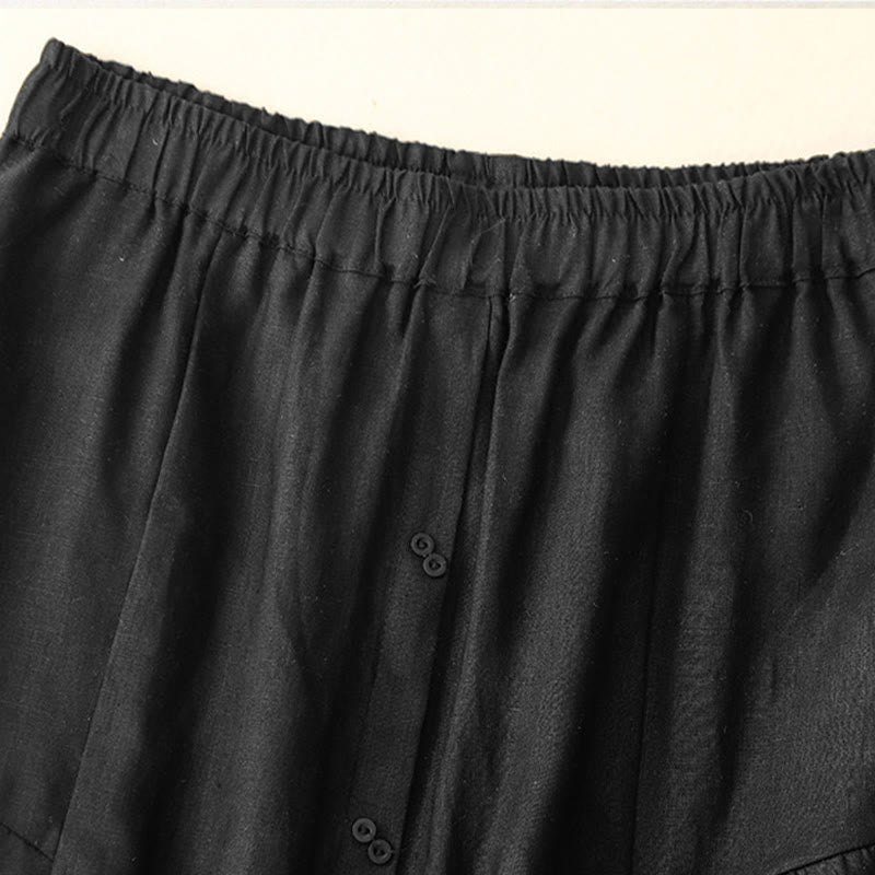Jupe trapèze en coton avec poches et taille élastique et boutons style Buddha Stones