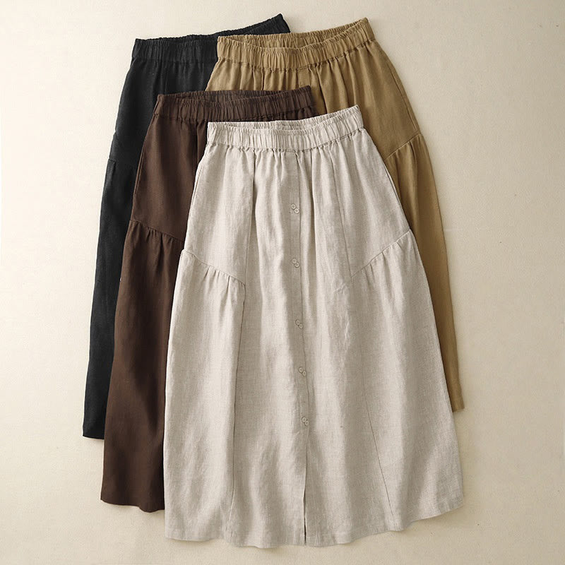 Jupe trapèze en coton avec poches et taille élastique et boutons style Buddha Stones