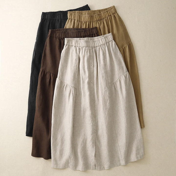 Jupe trapèze en coton avec poches et taille élastique et boutons style Buddha Stones