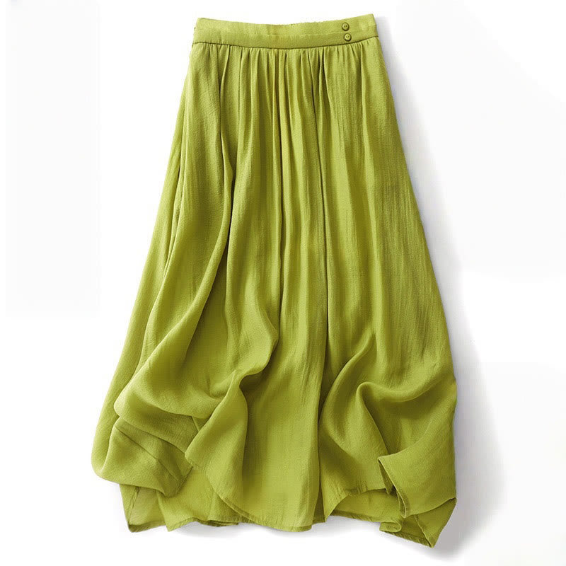Jupe plissée simple à taille élastique avec poches pour femme Buddha Stones