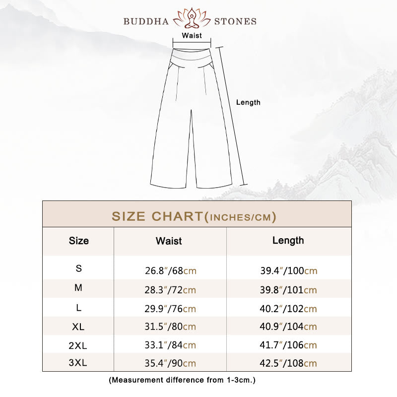 Pantalon large taille haute en coton et lin de couleur unie Buddha Stones avec poches - image 4