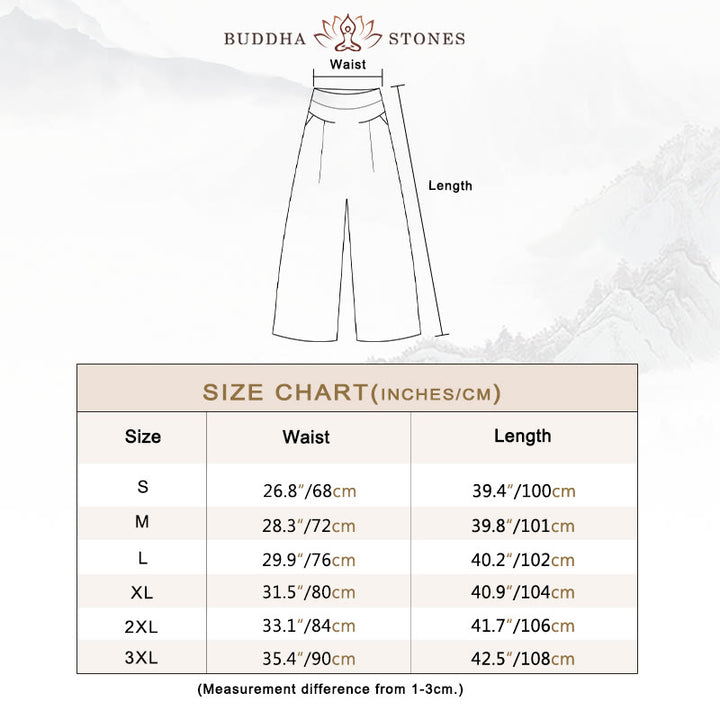 Pantalon large taille haute en coton et lin de couleur unie Buddha Stones avec poches - image 4