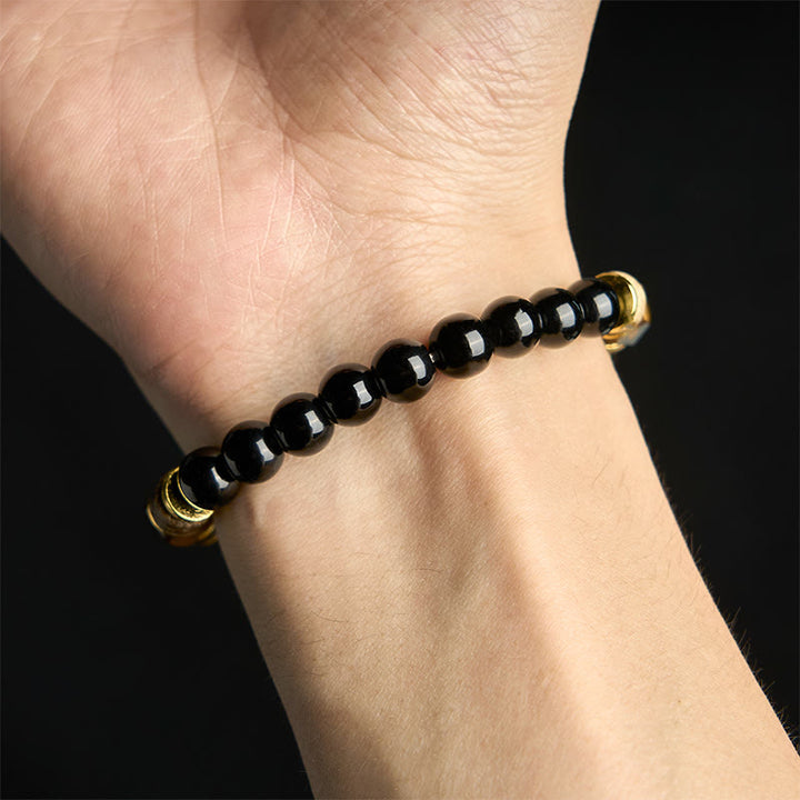 Bracelet de purification en pierre œil de tigre avec perles d'obsidienne noire et Buddha Stones