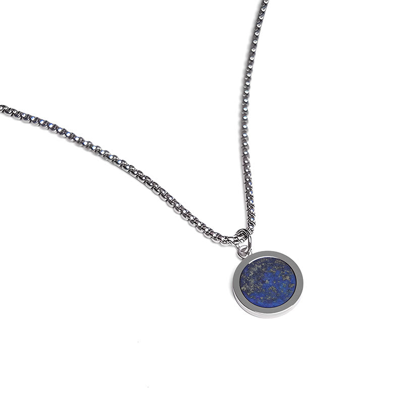 Collier pendentif de purification en Buddha Stones, pierre naturelle turquoise, œil de tigre, lazurite, lapis-lazuli, malachite et acier titane. - image 19