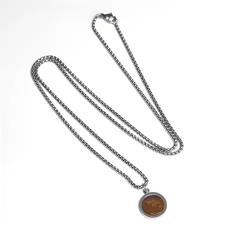 Collier pendentif de purification en Buddha Stones, pierre naturelle turquoise, œil de tigre, lazurite, lapis-lazuli, malachite et acier titane. - image 3