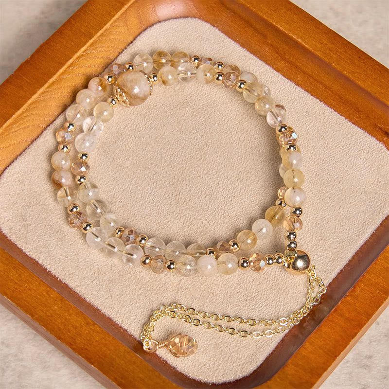 Bracelet double couche en perles de cristal rose et citrine naturelle de Buddha Stones