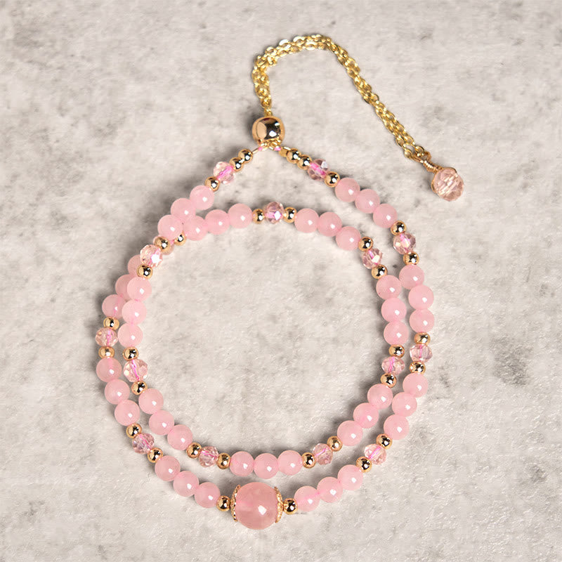 Bracelet double couche en perles de cristal rose et citrine naturelle de Buddha Stones - Cristal rose (Tour de poignet : 15-21 cm) - image 5