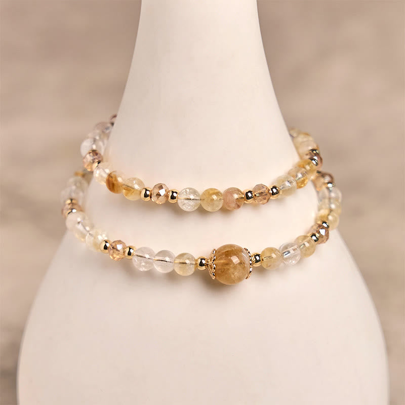Bracelet double couche en perles de cristal rose et citrine naturelle de Buddha Stones