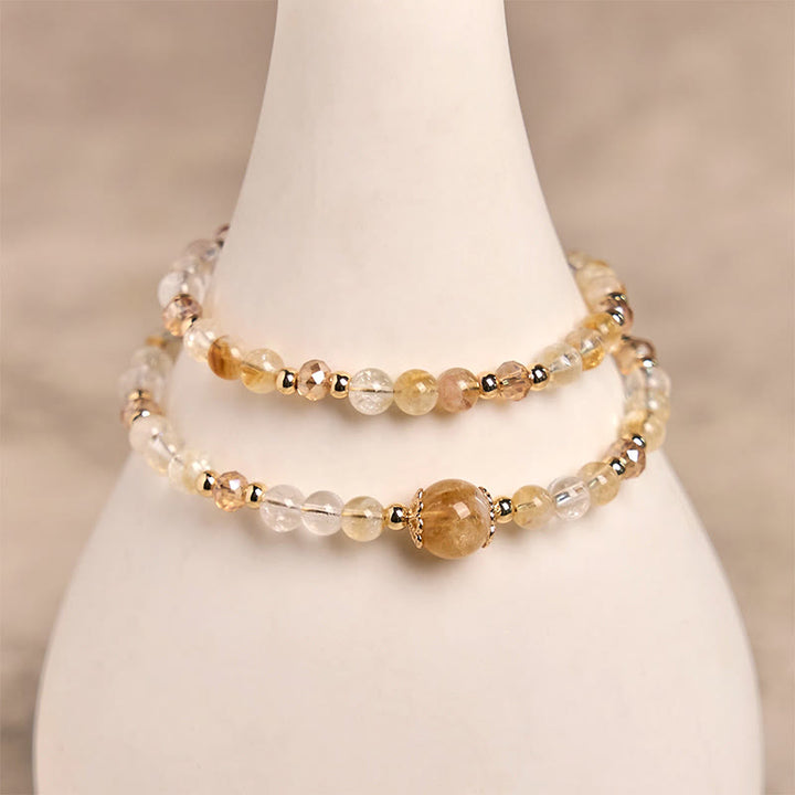 Bracelet double couche en perles de cristal rose et citrine naturelle de Buddha Stones