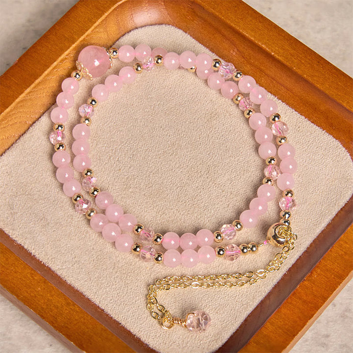 Bracelet double couche en perles de cristal rose et citrine naturelle de Buddha Stones