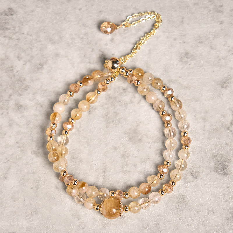Bracelet double couche en perles de cristal rose et citrine naturelle de Buddha Stones - Citrine (Tour de poignet : 15-21 cm) - image 0
