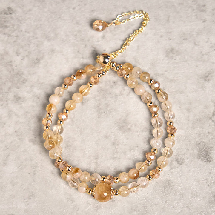 Bracelet double couche en perles de cristal rose et citrine naturelle de Buddha Stones - Citrine (Tour de poignet : 15-21 cm) - image 0