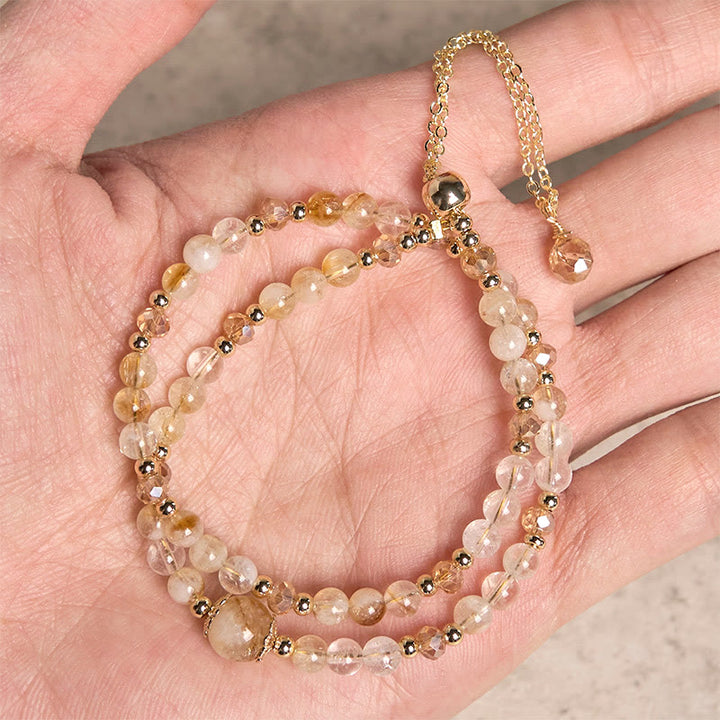 Bracelet double couche en perles de cristal rose et citrine naturelle de Buddha Stones