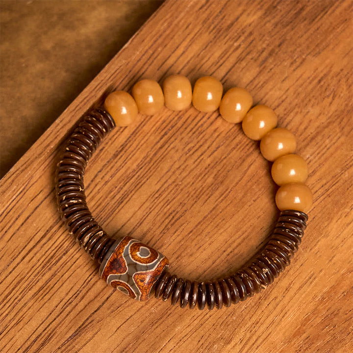 Bracelet de sagesse en Buddha Stones de graines de Bodhi tibétaines Dzi en coquille de noix de coco