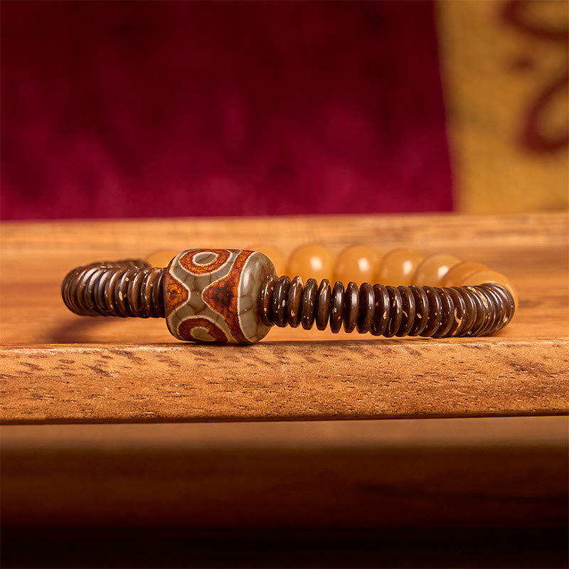 Bracelet de sagesse en Buddha Stones de graines de Bodhi tibétaines Dzi en coquille de noix de coco