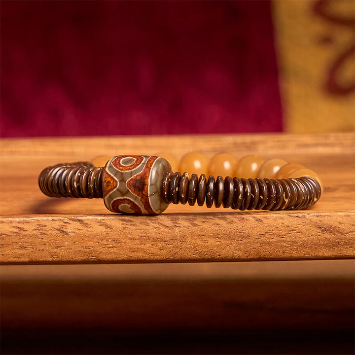 Bracelet de sagesse en Buddha Stones de graines de Bodhi tibétaines Dzi en coquille de noix de coco