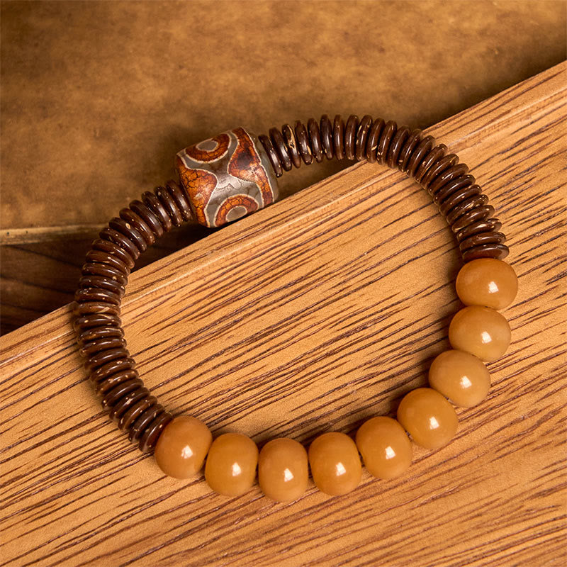 Bracelet de sagesse en Buddha Stones de graines de Bodhi tibétaines Dzi en coquille de noix de coco