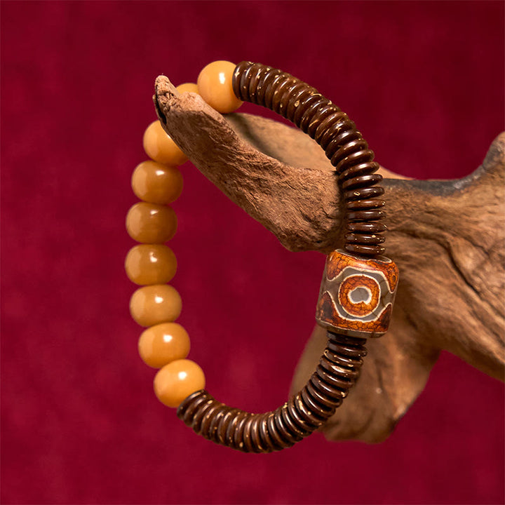 Bracelet de sagesse en Buddha Stones de graines de Bodhi tibétaines Dzi en coquille de noix de coco