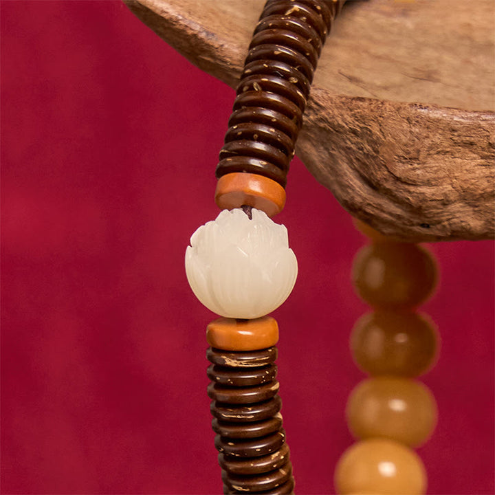 Bracelet de sagesse en Buddha Stones de graines de Bodhi tibétaines Dzi en coquille de noix de coco