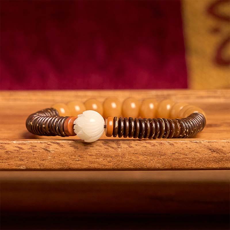 Bracelet de sagesse en Buddha Stones de graines de Bodhi tibétaines Dzi en coquille de noix de coco