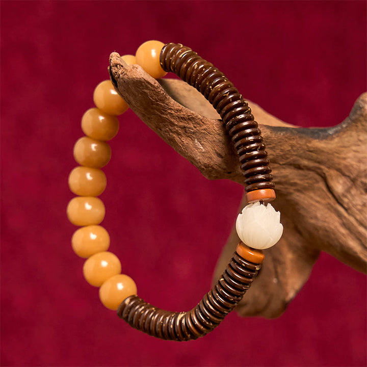 Bracelet de sagesse en Buddha Stones de graines de Bodhi tibétaines Dzi en coquille de noix de coco