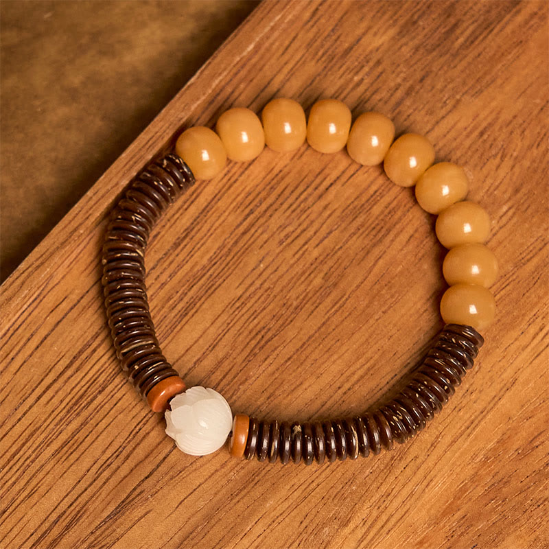 Bracelet de sagesse en Buddha Stones de graines de Bodhi tibétaines Dzi en coquille de noix de coco