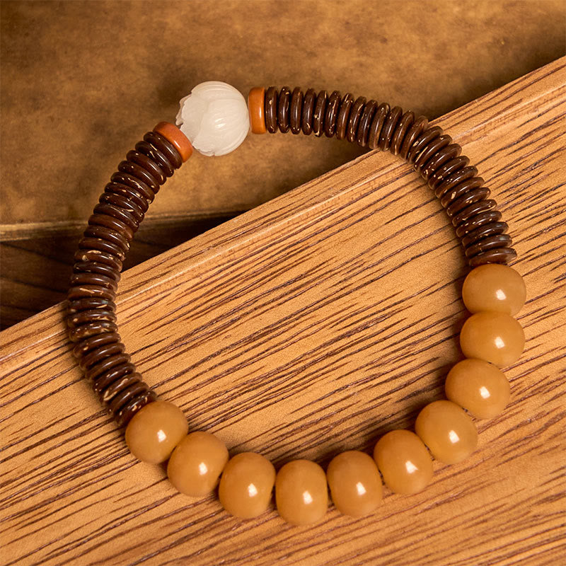 Bracelet de sagesse en Buddha Stones de graines de Bodhi tibétaines Dzi en coquille de noix de coco