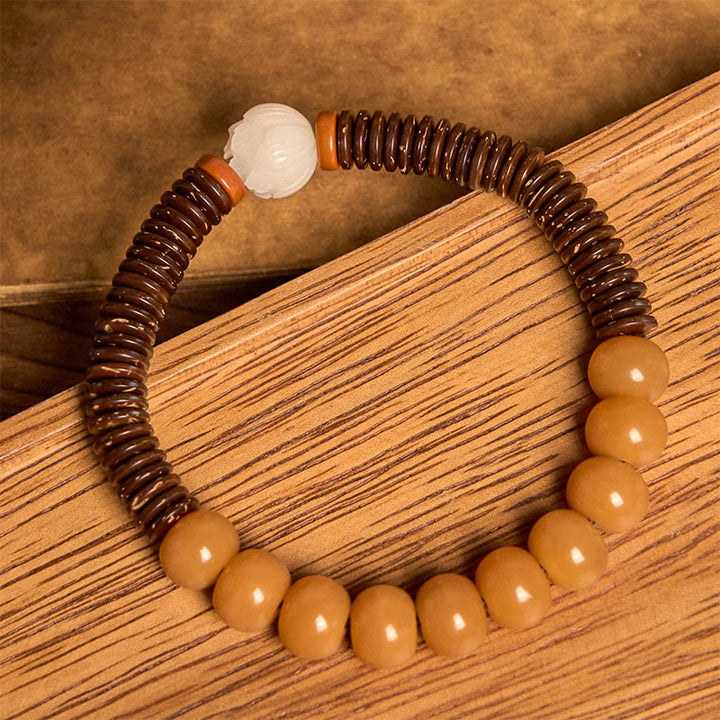 Bracelet de sagesse en Buddha Stones de graines de Bodhi tibétaines Dzi en coquille de noix de coco