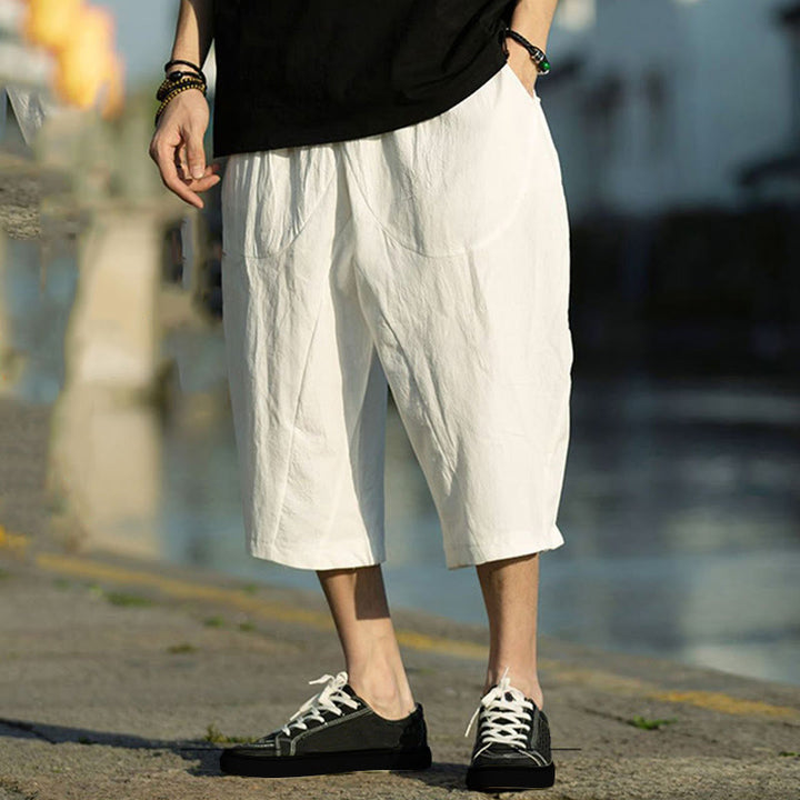 Pantalon d'été pour homme, coupe simple, plissé, cordon de serrage, longueur 7-8, avec poches, motif Buddha Stones - Blanc - US/UK/AU46，EU56 (5XL) - image 25