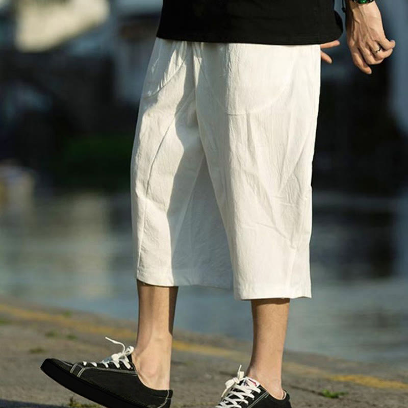 Pantalon d'été en coton et lin avec cordon de serrage et poches pour homme, taille 7-8, motif Buddha Stones