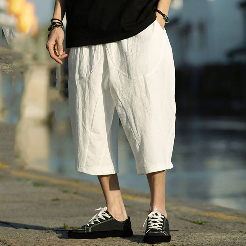 Pantalon d'été pour homme, coupe simple, plissé, cordon de serrage, longueur 7-8, avec poches, motif Buddha Stones - Blanc - US/UK/AU46，EU56 (5XL) - image 25