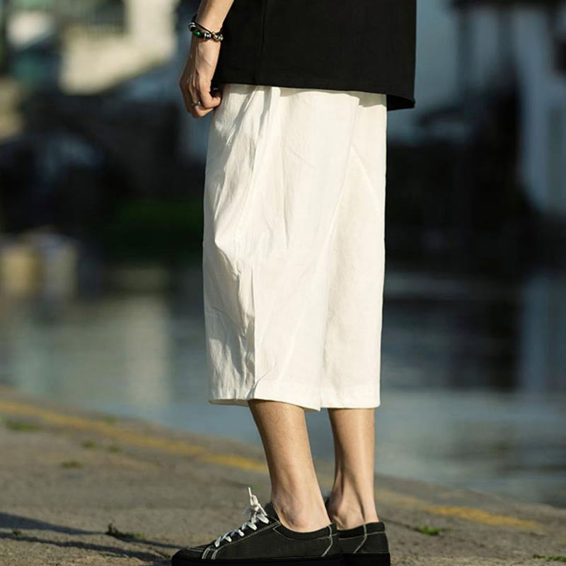 Pantalon d'été en coton et lin avec cordon de serrage et poches pour homme, taille 7-8, motif Buddha Stones