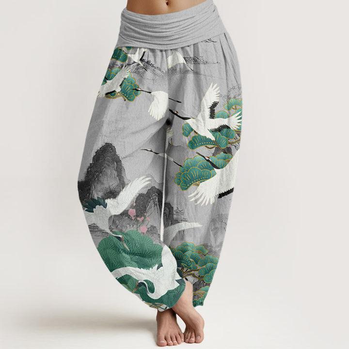Buddha Stones décontracté pour femme, motif grues, pins verts et paysage - Gris clair - US22，UK/AU26，EU54 (6XL) - image 1