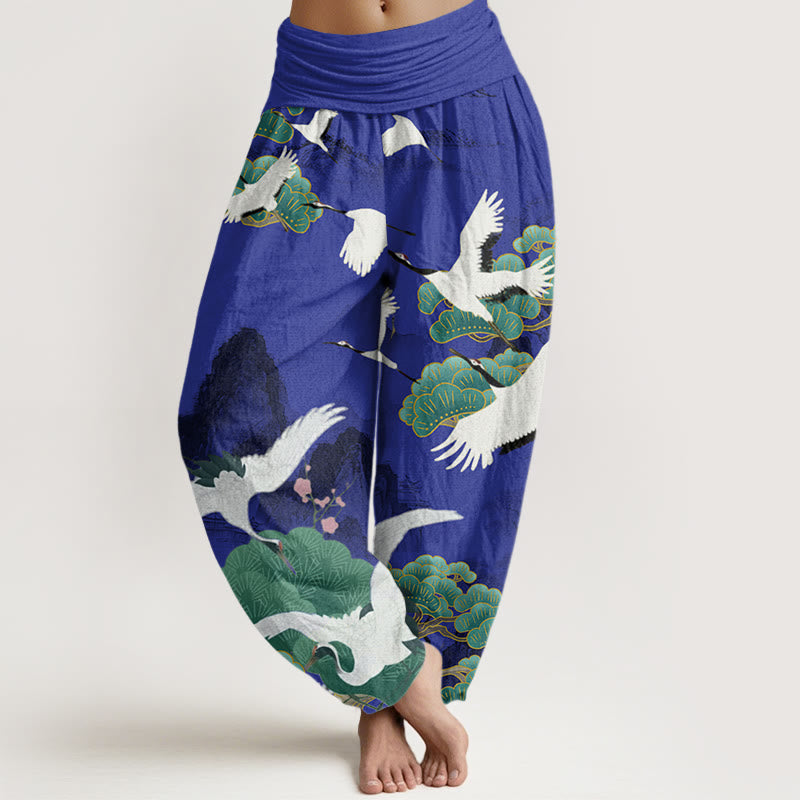 Buddha Stones décontracté pour femme, motif grues, pins verts et paysage - Indigo - US22，UK/AU26，EU54 (6XL) - image 5