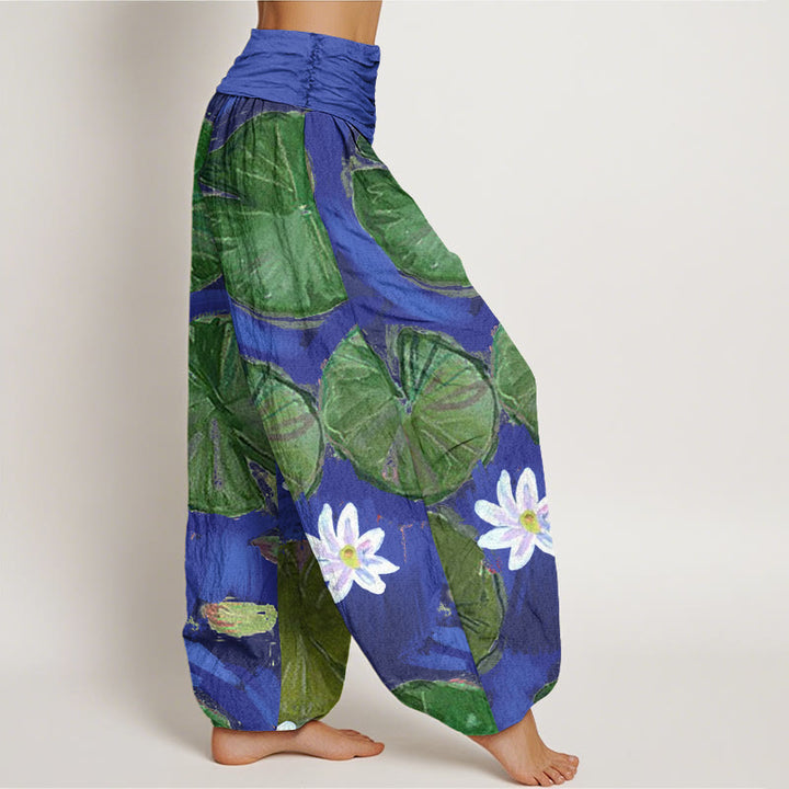 Pantalon Buddha Stones de lotus vertes et de fleurs blanches - image 2