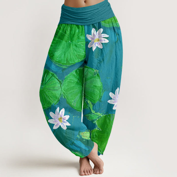 Pantalon Buddha Stones de lotus vertes et de fleurs blanches - Vert clair - US22，UK/AU26，EU54 (6XL) - image 4