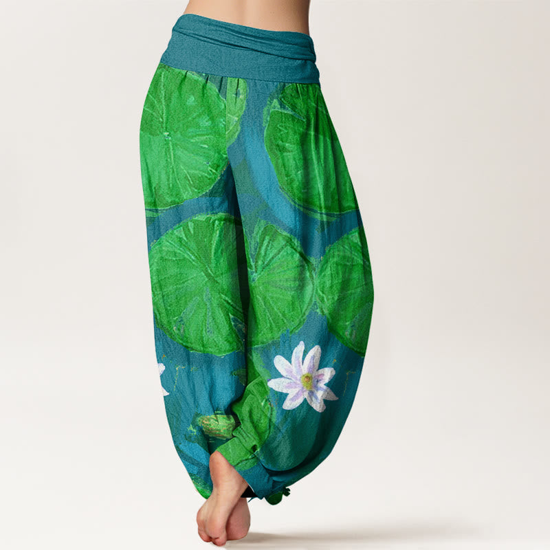 Pantalon Buddha Stones de lotus vertes et de fleurs blanches - image 5