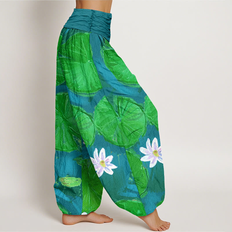 Pantalon Buddha Stones de lotus vertes et de fleurs blanches - image 6