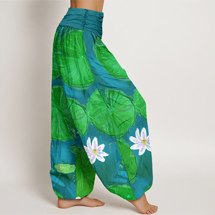 Pantalon Buddha Stones de lotus vertes et de fleurs blanches - image 6