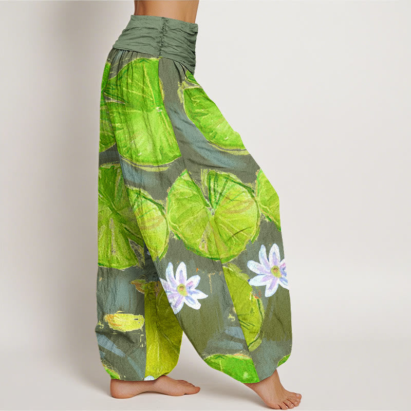 Pantalon Buddha Stones de lotus vertes et de fleurs blanches - image 10