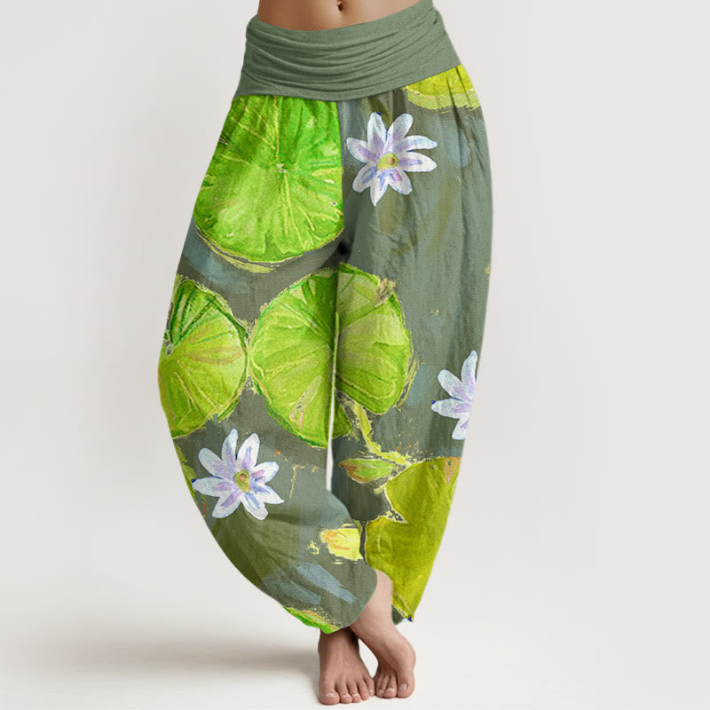 Pantalon Buddha Stones de lotus vertes et de fleurs blanches - Vert foncé - US22，UK/AU26，EU54 (6XL) - image 7