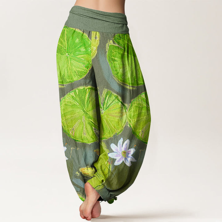 Pantalon Buddha Stones de lotus vertes et de fleurs blanches - image 9