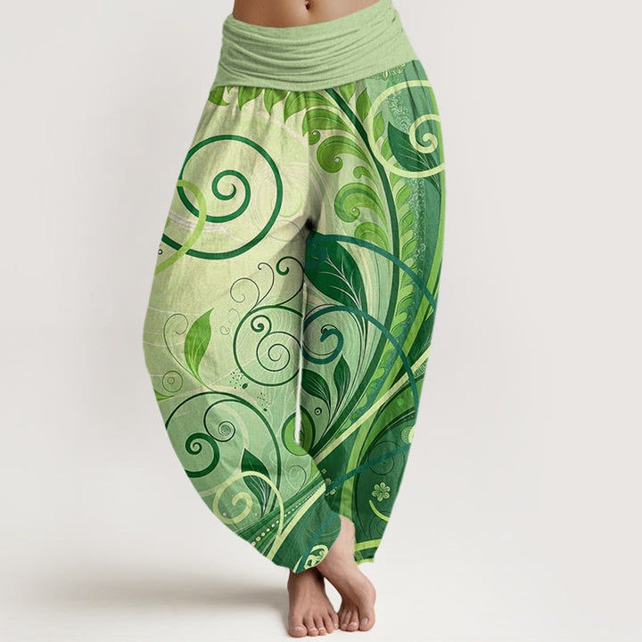 Pantalon sarouel décontracté à motif floral Buddha Stones pour femme - Vert pâle - US22，UK/AU26，EU54 (6XL) - image 0