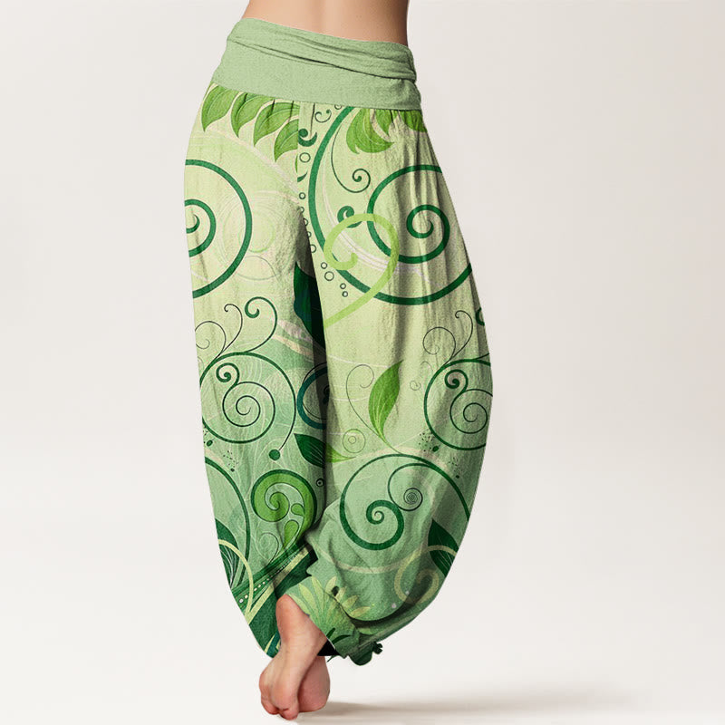Pantalon harem femme en coton à motif floral et vigne, orné de Buddha Stones - image 1